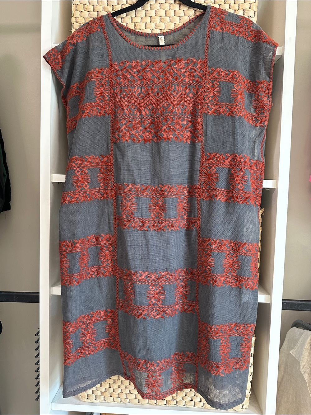 Uncle Frank Gray Mesh Midi Dress with Orange Embroidery